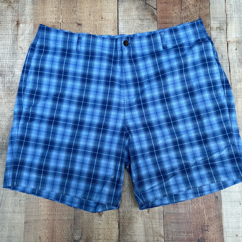 Bonobos Shorts Mens Large Blue Plaid Flat Front Chinos Golf Casual 7"